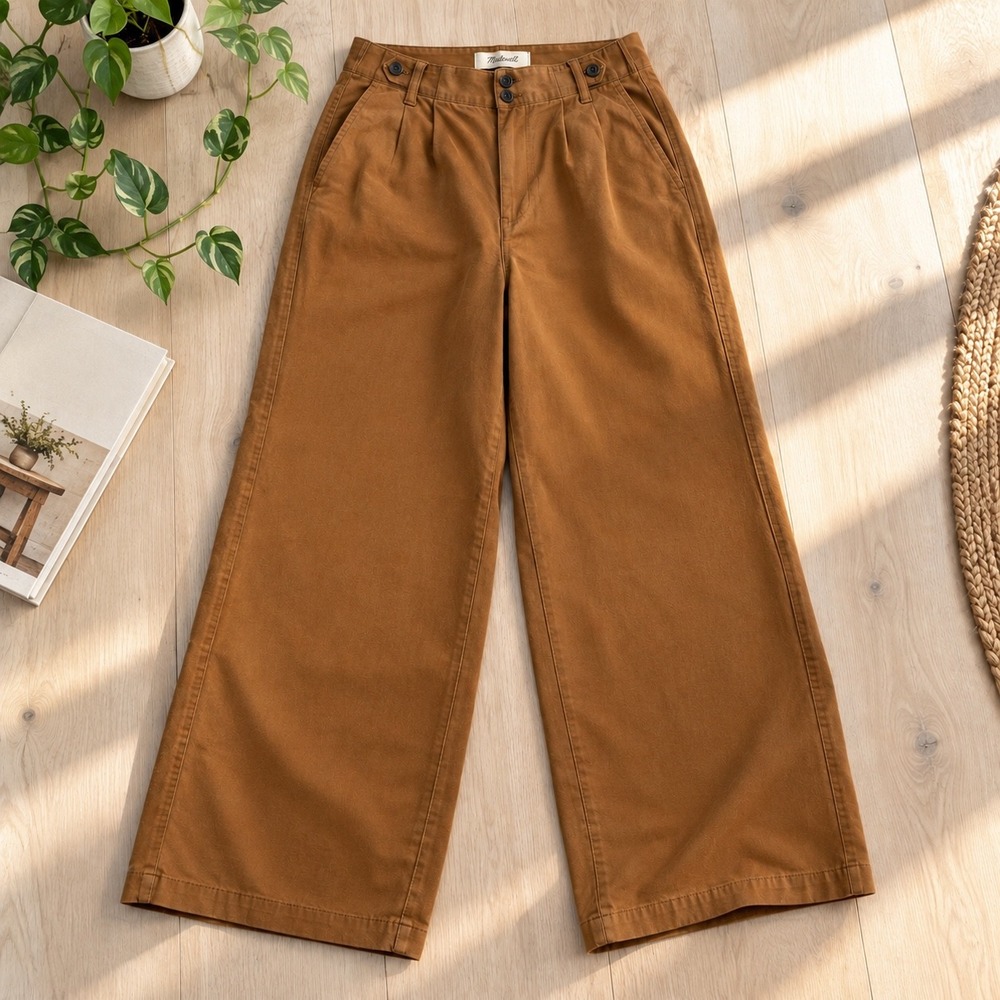 Madewell Harlow Wide Leg Pants 8 Autumn Acorn Brown High Rise Pleated Minimalist